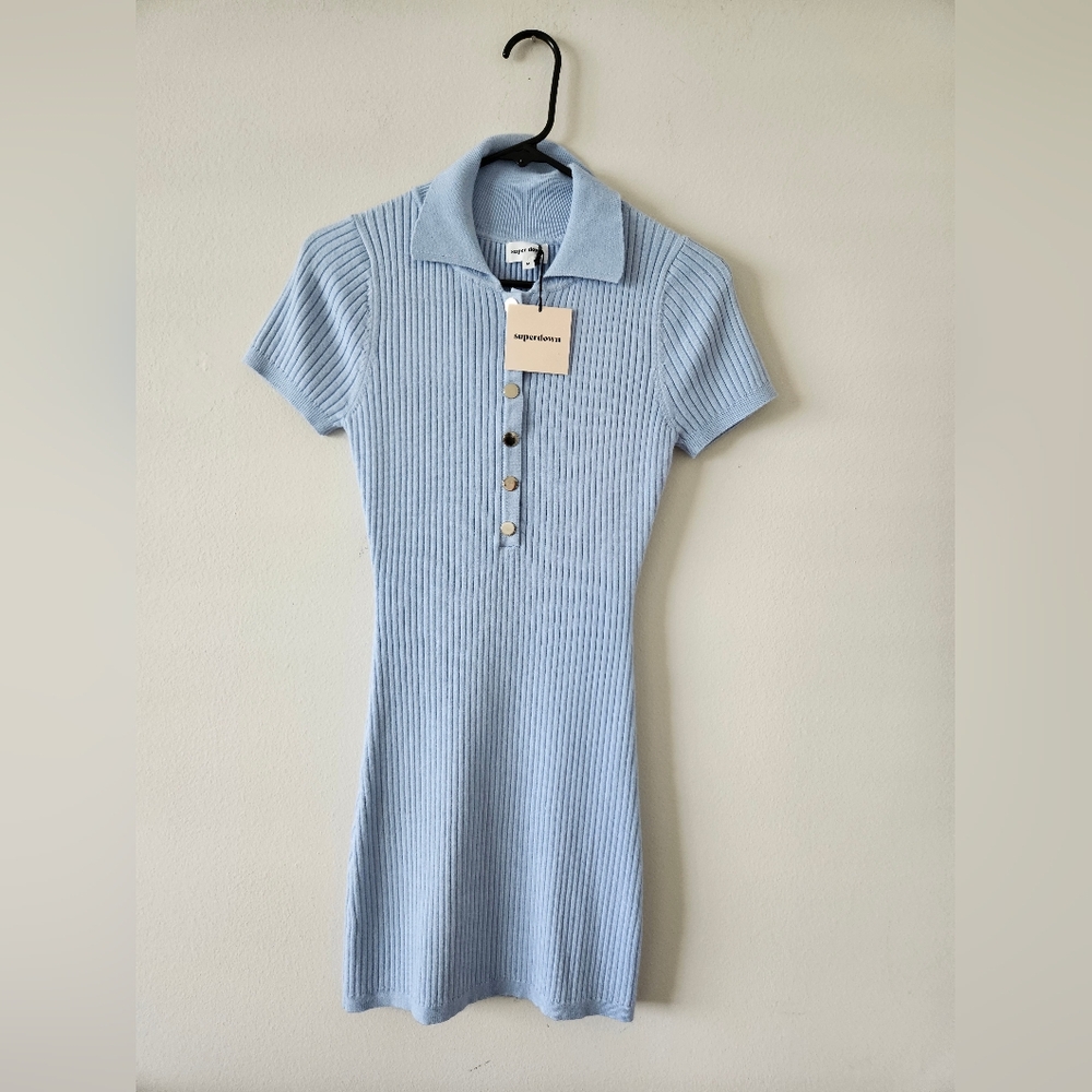 💙Superdown Leyla Sky Blue Ribbed mini Dress size medium 💙💙💙